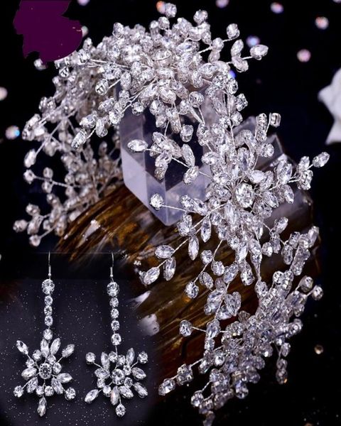 Lussuosi copricapi da sposa barocchi di lussuosi orecchini a corona e diademi cristalli scintillanti di rinestone da donna copricapo di capelli Weddi3655983