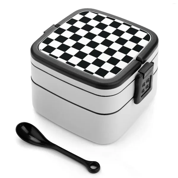 УЧЕТА СВОБОДА ЧЕРНЫЙ белый шахмат Bento Box School Kids Office Worker 2layers Contrast Classic Checkers Checkers