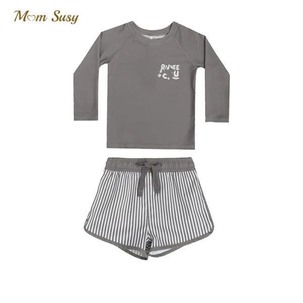 Shorts moda de menino de menino de nadar de traje de manga longa+shorts 2pcs infantil criança calçada infantil maiô de banho infantil roupas de natação 17y