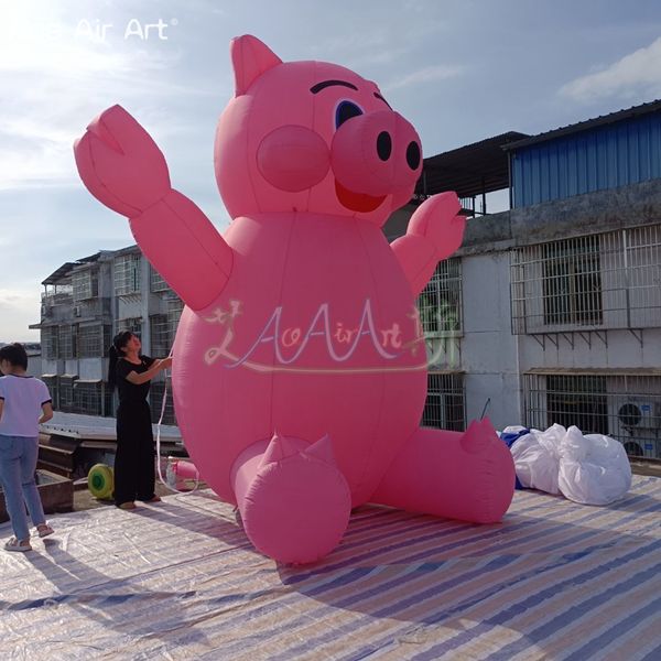 4mh 13 pés de cor -de -rosa inflável desenho animado de ar animal para exposição de publicidade ao ar livre