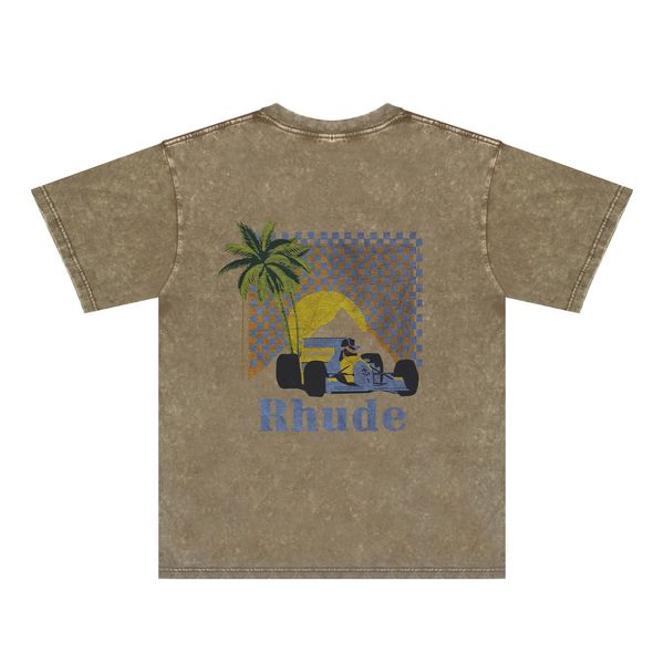 rhude marchio magliette maschile designer magliette da donna vestiti estivi alla moda ZRH018 Coconut Race Wash per preparare la vecchia maglietta a maniche corte S-XXL