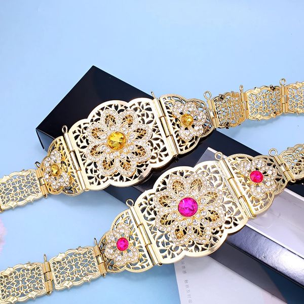 Cinture tradizionali marocchine di abiti da caftano Cinte di cristallo in oro Crystal Floist Catena per donne Gioielli musulmani Medio Oriente Gioielli 240408