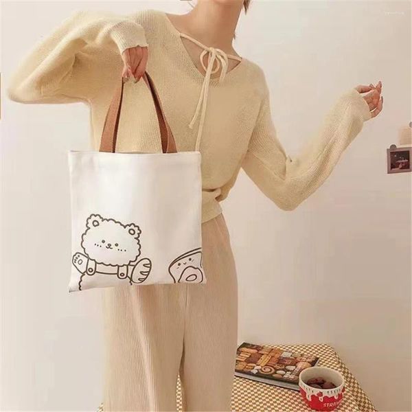 Aufbewahrungstaschen Modetrend Cartoon Print Leinwand Einkaufstasche Korea Frauen Little Shopping Ladies täglich vielseitige schöne Bärenmuster Handtasche