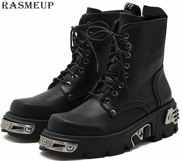 Rasmeup 6cm Punk Platform Platform Women Ankle Boots Women039s Motorcycle Boot Fashion Ladies Scarpe Chunky Decor metal Black 201108918904346