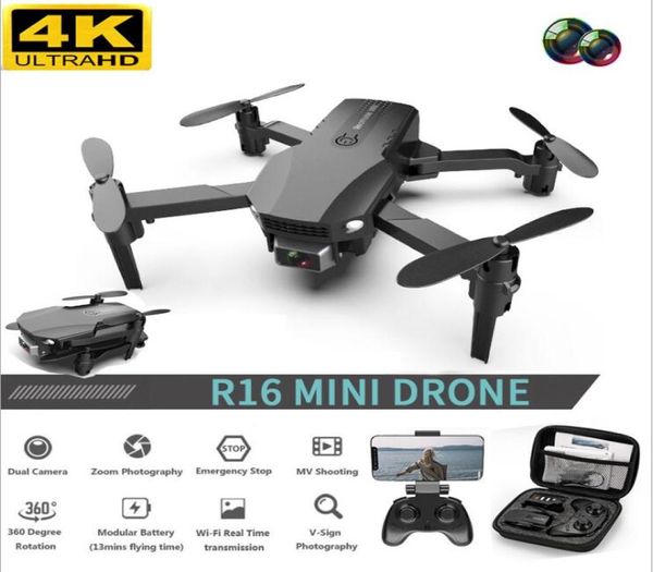 NEU R16 DROone 4K HD Dual Lens Mini Drone WiFi 1080p Echtzeitübertragung FPV Drohne Dual -Kameras Falten Sie RC Quadcopter Toy9840810