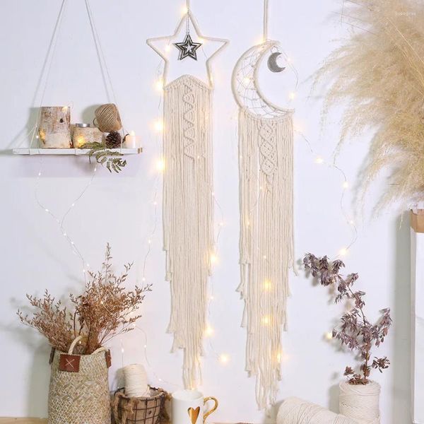 Takestries Moon e Star Braid Leaf Macrame Decoração de Tapestry Decoração de estilo nórdico Tassel Tassel Holding Decor