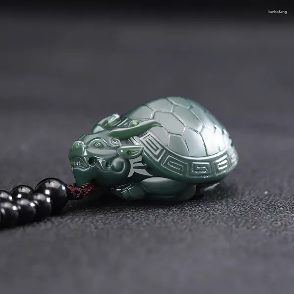 Dekorative Figuren Natural Hetian Jade Dragon Tortoise Diagramme Pendnat handgeschnitzte Ornamente Charme wiederherstellen alte Wege