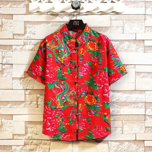 Herren lässige Hemden 2024 Sommerprodukt Nordost Big Flower Chinese Style Button-Down-Kurzärmel-Hemd für Männer Retro Retro