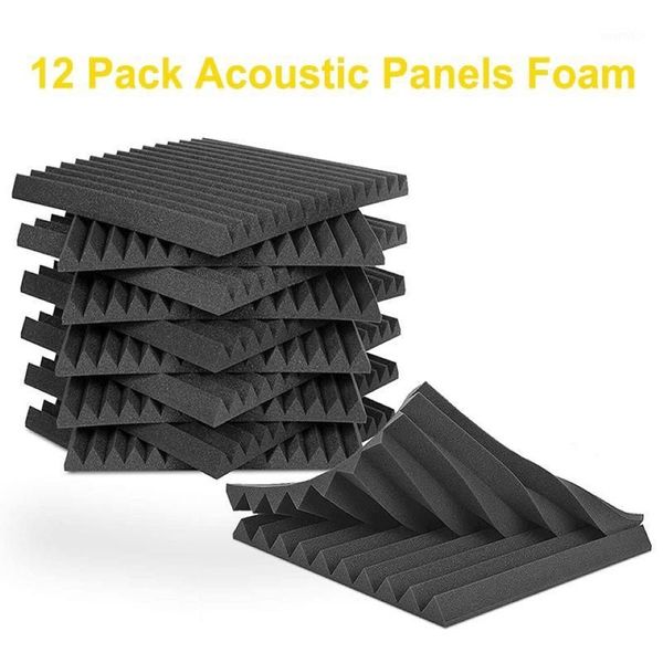 New 12pcs Painel de espuma acústico de 12pcs Studio de registro de parede 12 x12 x1 preto à prova de som para recital de estúdio HA223U