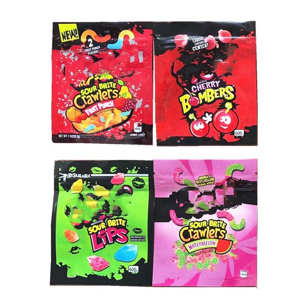 Sour Brite Fruit Punch упаковочные сумки Mylar Pecealable Pack 600 мг съедобная упаковка Gummy Wormes Сумка упаковочная сумка