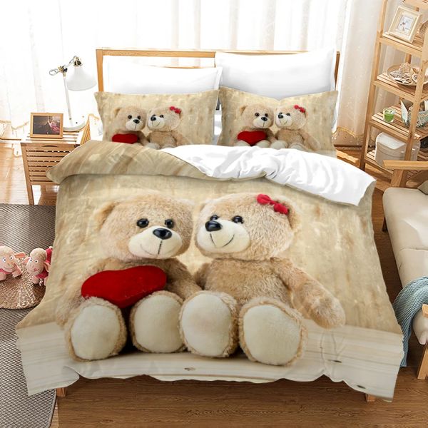 Set di biancheria da letto orsacchiotto 3D set di biancheria bianca per letti per orso polare adolescenti donne single gemello regin reginum piumino full size copertura 3pcs da letto