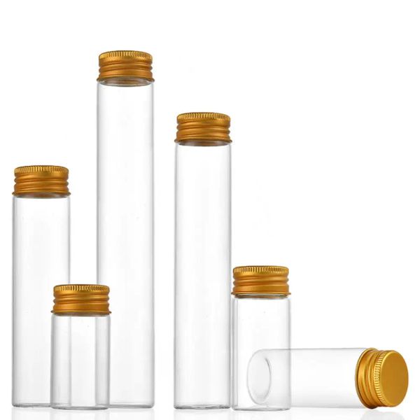 10pcs/lote garrafa de vidro minúsculo vazio com parafuso de alumínio dourado Mini vedação de contêiner de armazenamento transparente jarro de cosméticos recarregável