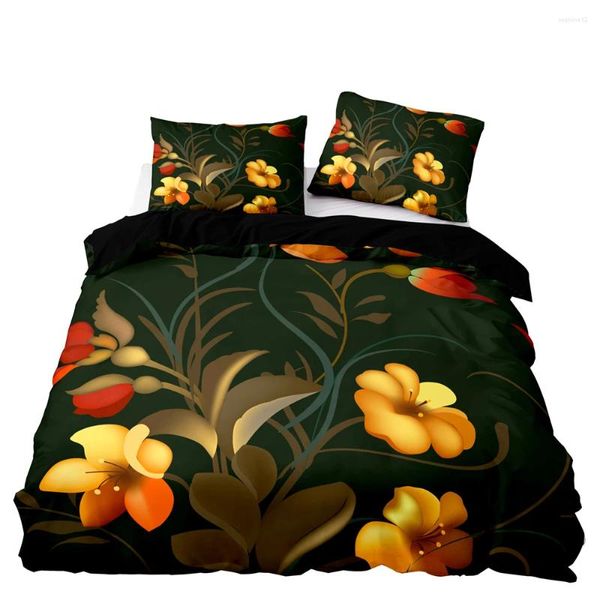 Bedding Sets Pastoral Style Duvet Cover Luxury Soft com travesseiro Printage Blossom Print para duplo tamanho duplo