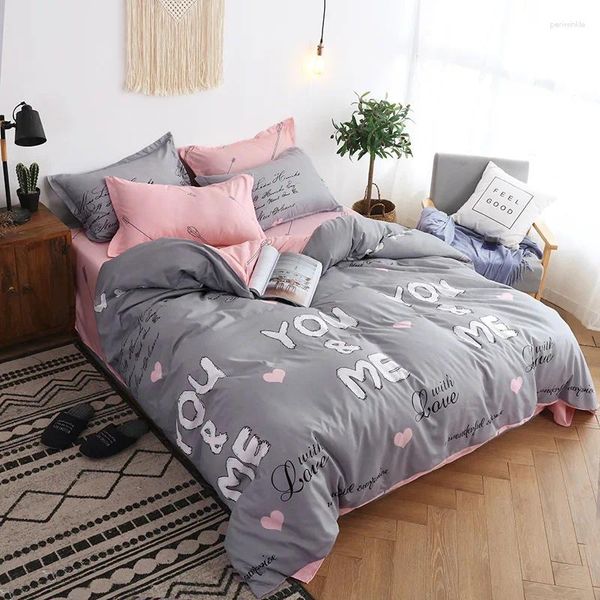 Bettwäschesets bedruckte dekorative Bettdecke A/B Doppelseite Muster Duvet Cover Bett Flachblech Kissenbezüge für Single