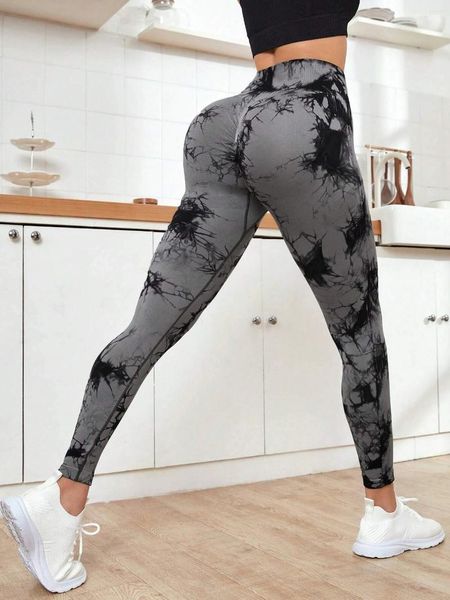 Aktive Hosenkrawattenfarbstoff nahtloser Yoga hoher Taille Bauchkontrolle schleudern Leggings Frauen -Aktivkleidung