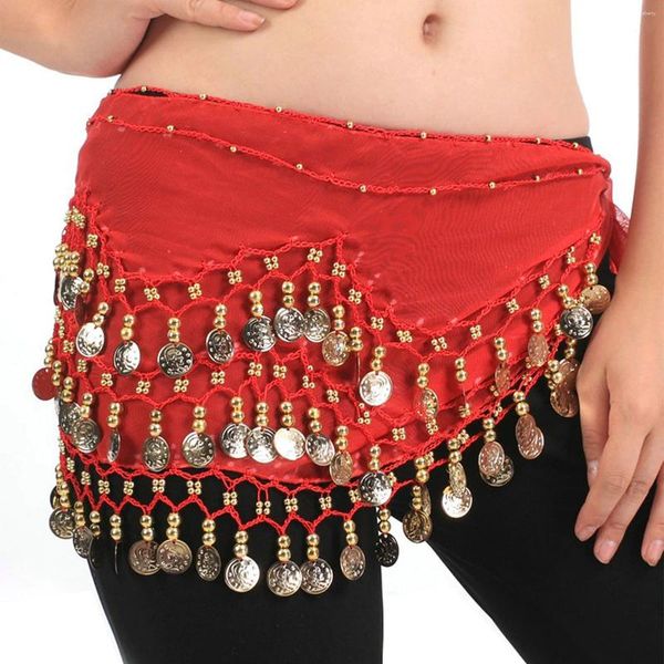 Bühnenbekleidung Bauchtanz Taillenkette Metallmünze mit Chiffon -Stoff für Tanzausstellungen Mädchen Nacht