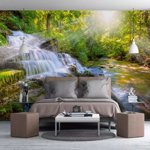 Cambiatura di ogni dimensione Waterfall Green Tree Forest 3D FOTO MURALI MURALI