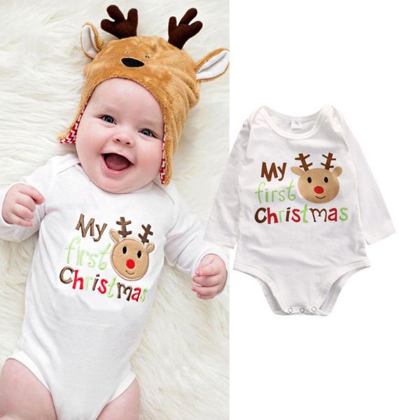 Neueste Babykleidung Mädchen Strampler Neugeborene Jumpsuit Cartoon Deer Elch Designer Kinder Kleidung Jungen Outfit Weihnachtskostüm A121 204493083