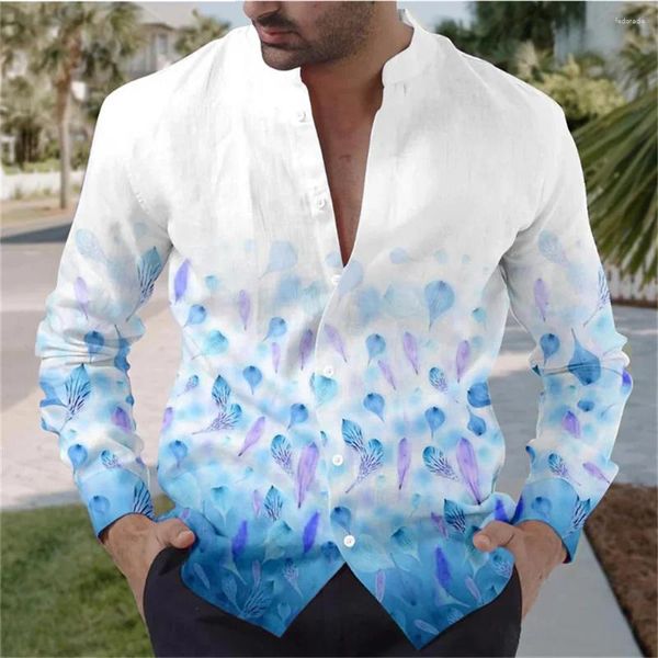 Camisas casuais masculinas 2024 Floral D Impressão 6 Camisa colorida diariamente desgaste de fim de semana de verão colarinho de manga longa xs-6xl