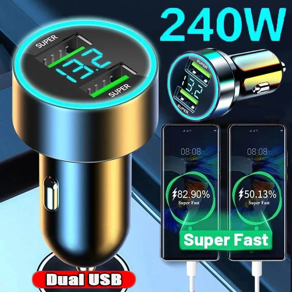 240W Carregador de telefone de carro de 240W Dual Port Charging Fast 3.0 USB Super Car Charger Charge Rápula para iPhone Sumsung Huawei