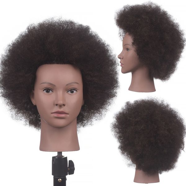 100% Human Hair Mannequin Cabeça Cabeça Manikin Head Afro Treinamento Doll