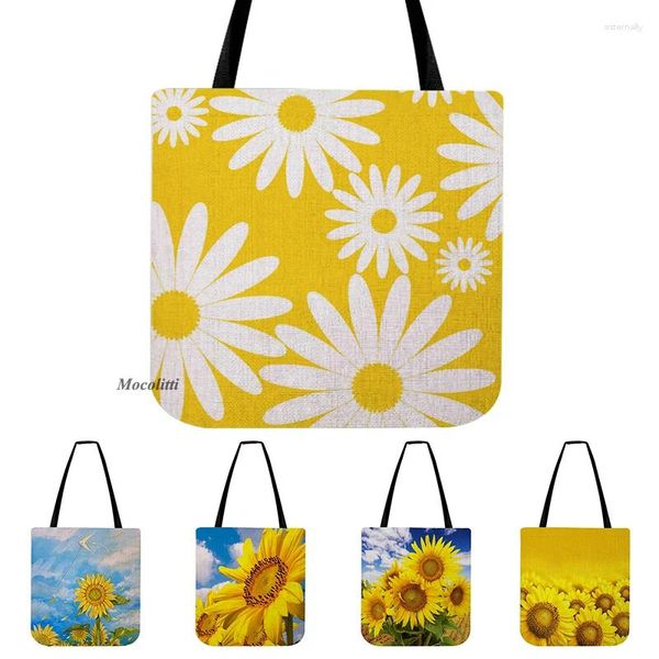 Aufbewahrungstaschen Sommertag Sonnenblume kleine frische Modkäufe Umhängetasche Golden Pflanze Druck Baumwolle Einzigartige Tasche lässig lässig