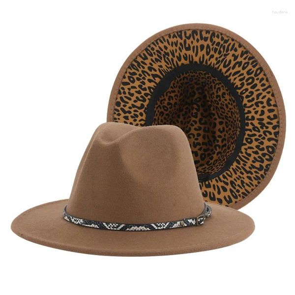 Шляпы Berets для женщин мужчины леопардовая шляпа Fedora Patchwork Casual Brim Band Band Belt Winter Women's Sombreros de Mujer