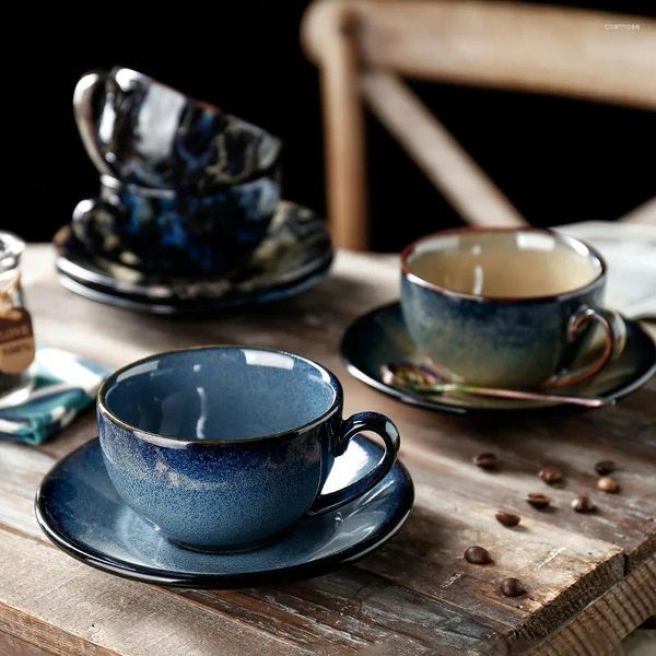 Xícaras picadas de café europeias xícara de água simples porcelana leite chá pires com alça de alça de caneca de leite vintage drinkware