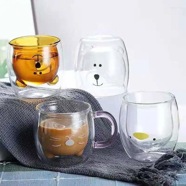 Weingläser Ins 250 ml Kaffeetasse Doppelwand Milch Tasse Süßes Glas kreativ Kawaii Saft Vaso Gato Oso Taza Doble Cristal Valentinstag