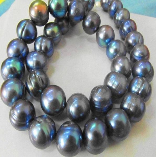Nova jóias de pérolas finas raras Taitianas 1213mmshith Sea Black Blue Pearl Colar 19inch 14K4358788