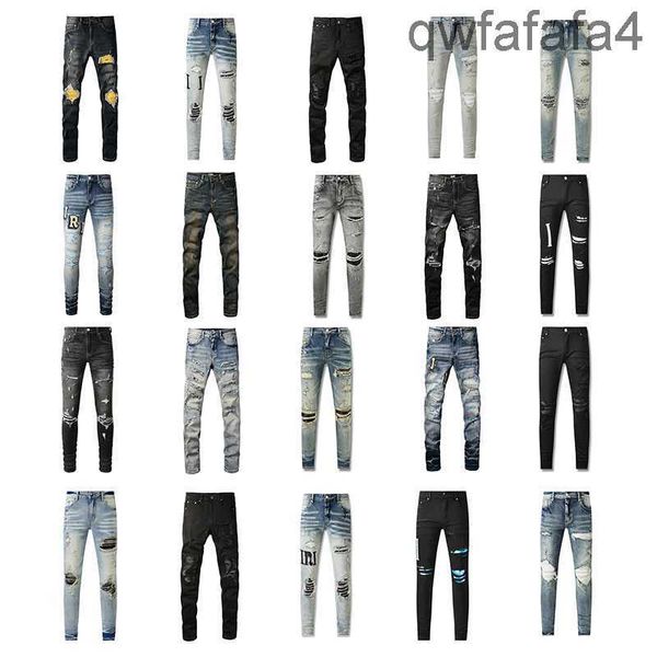 Мужские дизайнерские фиолетовые джинсы байкер Slim Fit Motorcycle Denim Prinsing Make Old Hip Hop Womens Street Fashion Mans Men Men Prants High-necing Geans VEDV