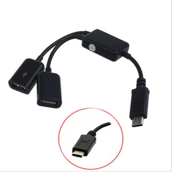 2024 Micro USB / Tipo C a 2 OTG Cabo de cubo de porta dual y Splitter Micro-USB Tipo-C Conversor para teclado de mouse para tablet Android para OTG