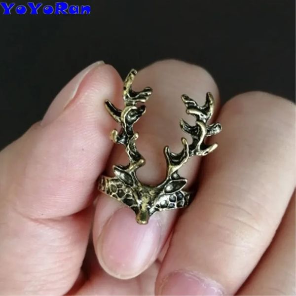 Anello di dito della testa di cervo vintage 27pc per donna corno di bronzo corna animata di animali natalizi di gioielli in metallo240412
