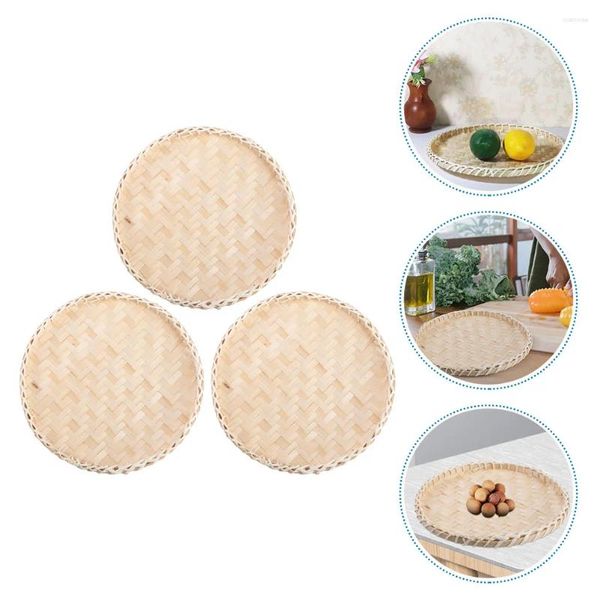 Placas 3 PCs Stand frutas cesta de bambu tecida armazenamento decorativo cestas de parede vegetais