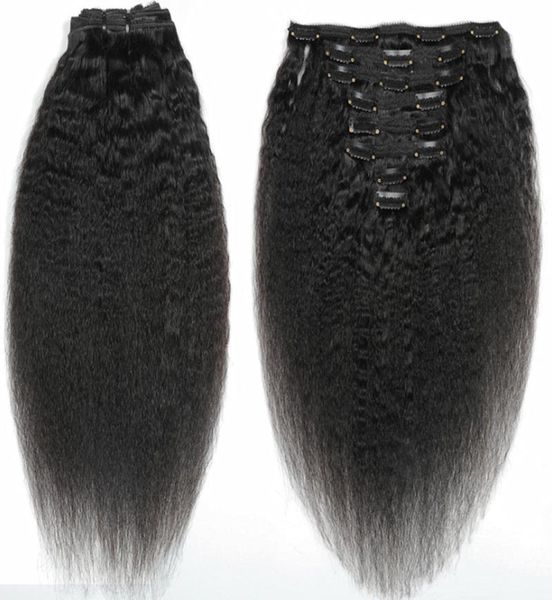 Cabelo liso e ardente de cabelo não processado em extensões de cabelo 120 gramas de cabelo humano mongol afro -americano Remy Natural Black Clips5889135
