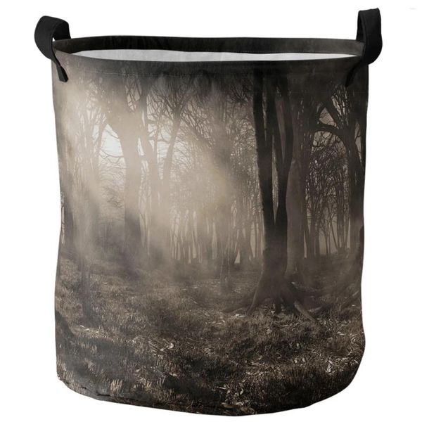 Bolsas de lavanderia clara de horror escuro e nebuloso cesta suja cesta dobrável impermeabilizada organizadora de casas