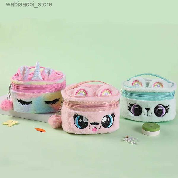 Sacchetti cosmetici Nuovo sacchetto per trucco da cartone animato Big Eyes Pluss Rens Cute Storage Borse Girl Unicorn Recamite Borse L49