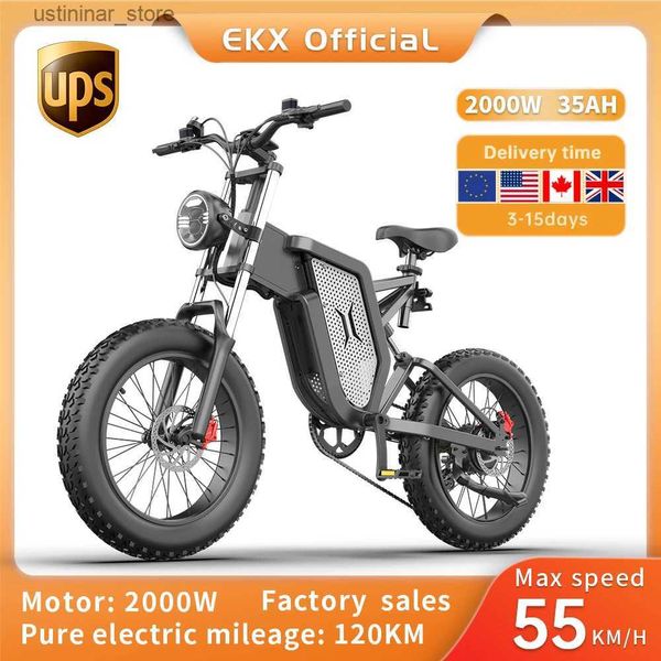 Bikes Ride-ons Ekx X20 Bike elettrico Mountain Mountal Moped Ebike da 20 pollici Piene grassi 2000w 48v 35Ah MENS RADE EBIKE ELETTRICE BICYLE ELETTRIC per adulti E Bike L47