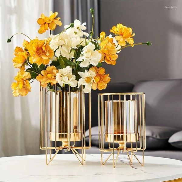 Vasen AT35 Einfache leichte Luxusglas Vase Wohnzimmer Blume Arrangement Esstisch Home Decor TV -Schrank