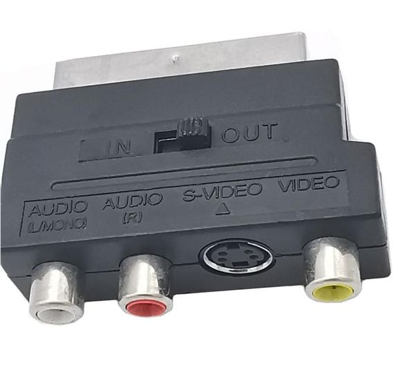 Adaptador SCART Bloco AV para 3 RCA PHONO SVIDEO com interruptor de entrada para TV DVD VCR5761695