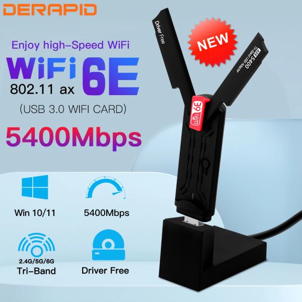 Carte Wifi6E AX5400 USB 3.0 Adattatore wireless 2,4 GHz/5GHz/6GHz Booster WiFi con antenne ad alto guadagno per PC/Laptop Win10/11 Driver gratuito