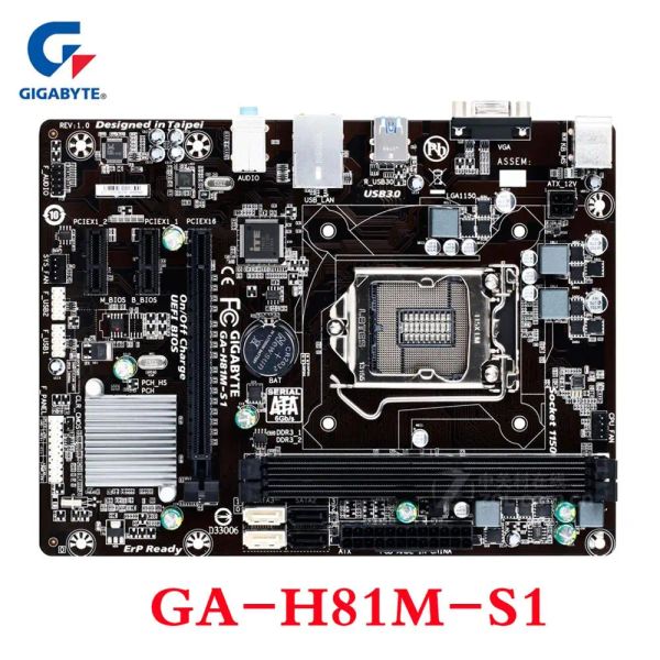 Материнские платы Gigabyte GAH81MS1 Материнская плата H81 H81M 2x DDR3 16GB H81MS1 LGA 1150 USB3.0 Настольный настольный компьютер III Micro ATX Используется оригинальная бакла