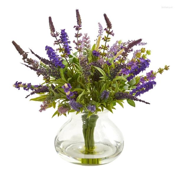 Fiori decorativi Disposizione floreale artificiale in vaso Purple White Knitting Eucalyptus Ghirlands Bouquet per la sposa