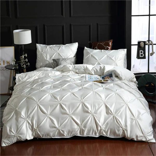 Bettwäsche Sets Elfenbein weißer Satin Set weiche Polyester Quilt Abdeckung Kissenbezug Bettwäsche Faux Seidenblumen Erwachsene Bett Bettdecke Twin Twin