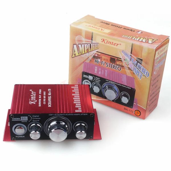 Giochi Kinter Mini Amplificatore audio per altoparlanti 2 canali MA170 Amplificatori di auto da motociclisti Home Stereo Sound DC12V Alimentatore di alimentazione DC12V Cavo di alimentazione