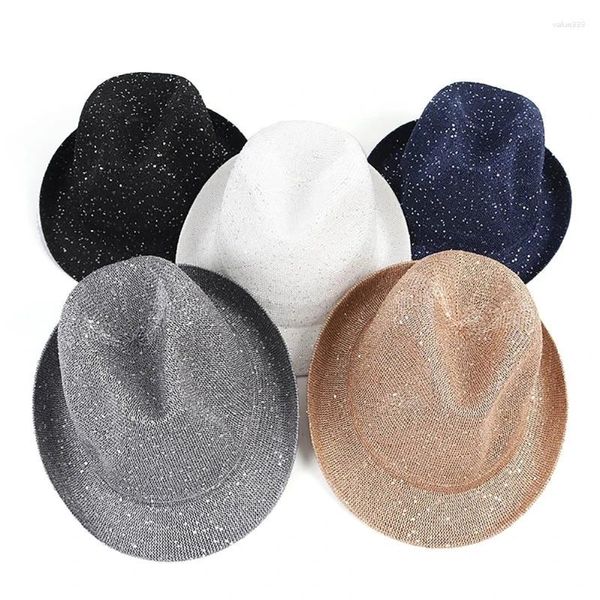 Beretti paillettes per adulti Fedora Hat Fepirable Carnival Party Casual Gentleman con uomini arrotolati da donna da donna Trilby