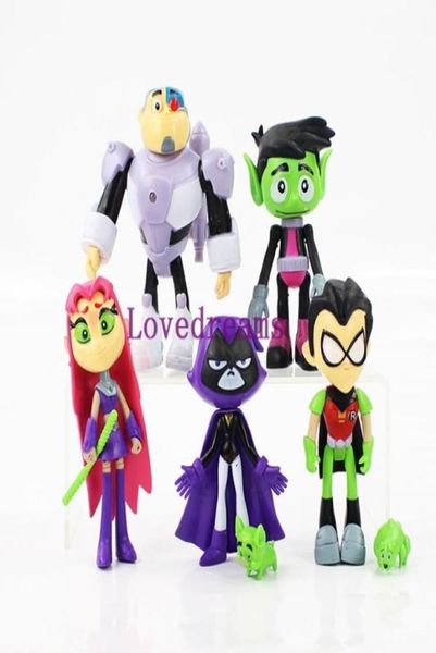 7PCSSET Teen Titans Robin Cyborg Beast Boy Starfire Raven Silkie PVC Ação Figura Toys colecionáveis Toys para crianças Telefone ACC2859860