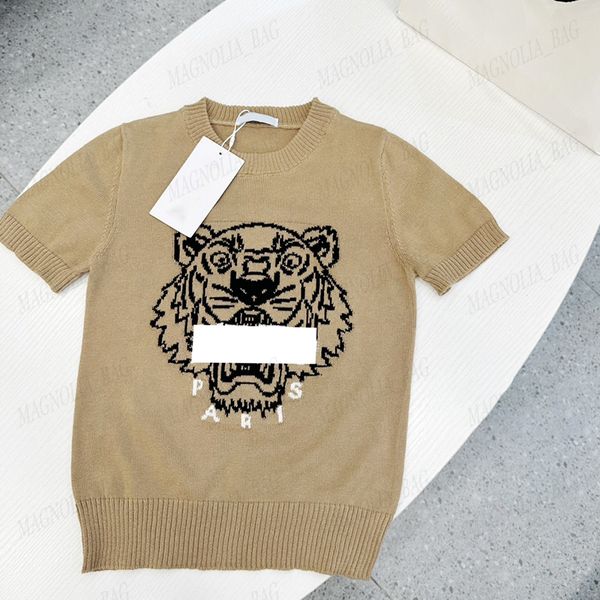 Bebês Sleeve de manga curta Top-shirts T-shirts Summer Sweater de malha de malha de tigre Cabeça de tigre com letras corretas Elastic Design Sweaters 90-140