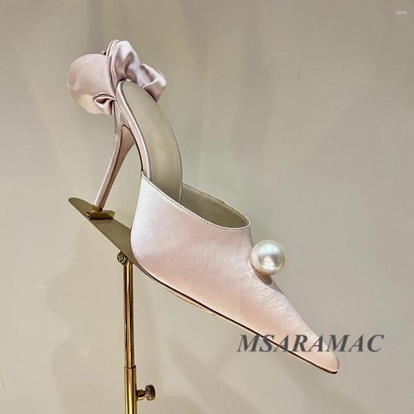 Hausschuhe sexy rosa Seidenspitze Zehen Perlenblumen dekorierte Stilettos Mules Sommer große Kleidungsschuhe Frauen High Heels