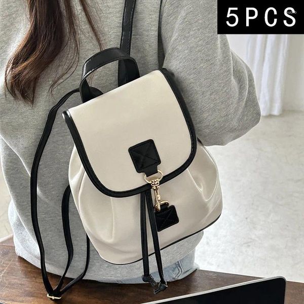 Borse per la scuola 5pcs Small Fragrance Backpack Donne Color Contrast Fashion Pure Casual Simple Flip Cover All Wholesale